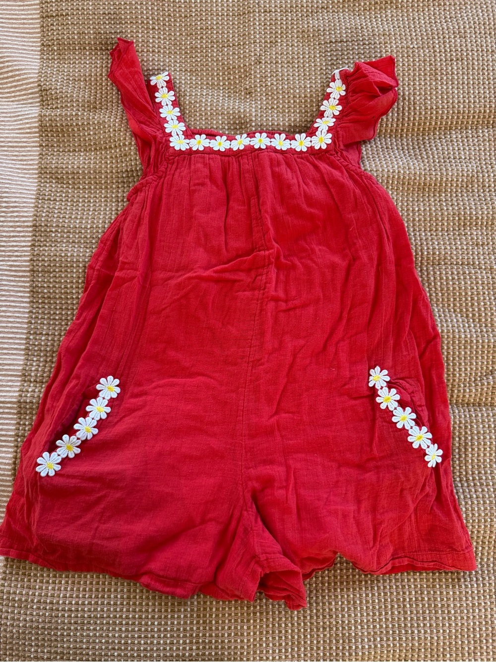 Red Daisy Trim Girls Romper Mini Boden SO SOFT!